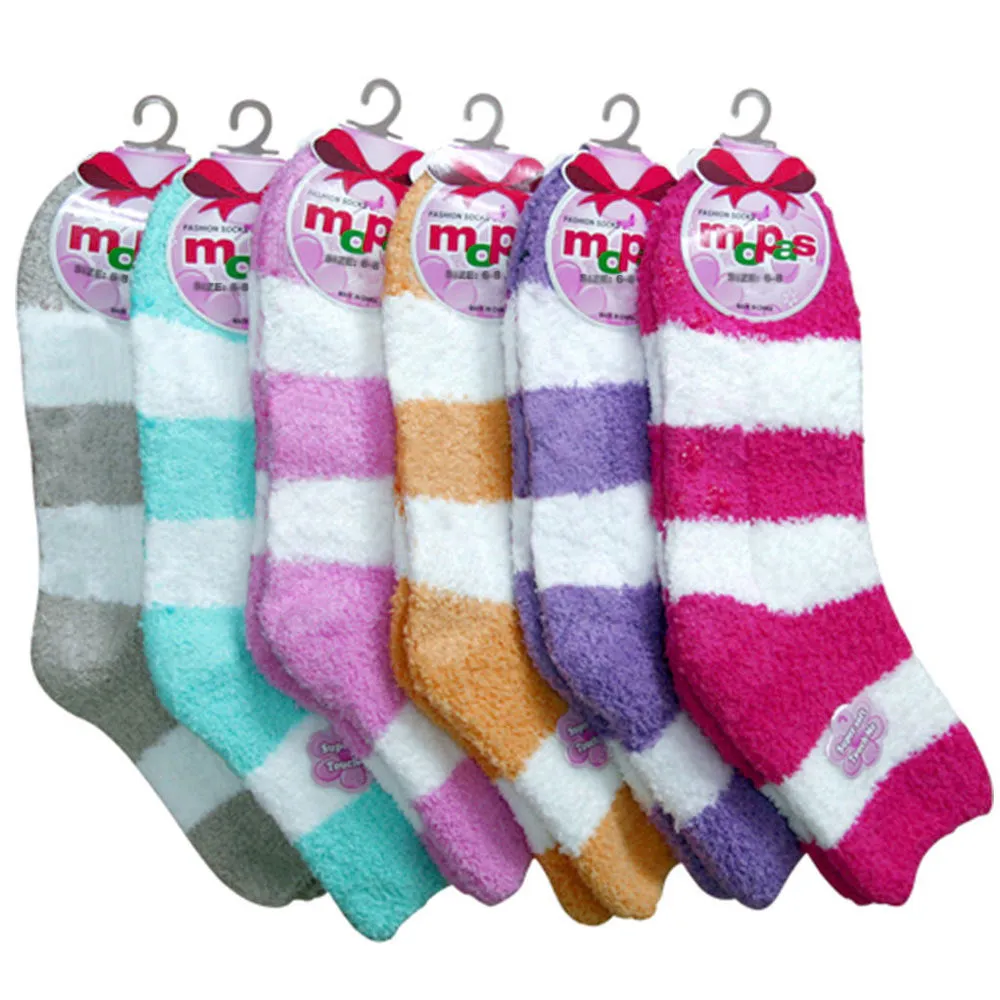 3 Pairs Plush Soft Socks Ladies Girls Non Skid Strip Size 6-8 Winter Warm Fuzzy