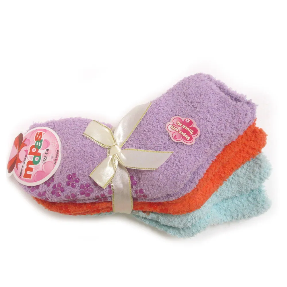 3 Pairs Plush Soft Socks Ladies Girls Non Skid Strip Size 6-8 Winter Warm Fuzzy