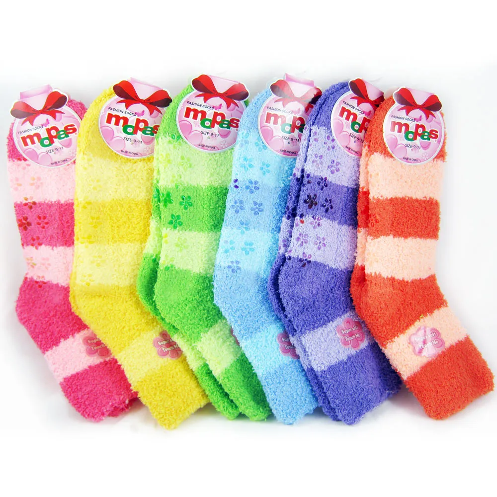 3 Pairs Plush Soft Socks Ladies Girls Non Skid Strip Size 6-8 Winter Warm Fuzzy