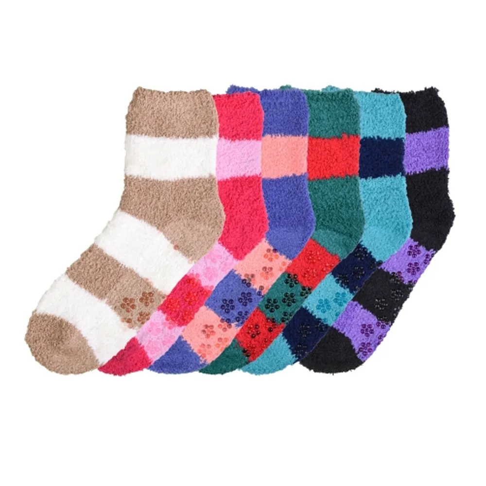 3 Pairs Plush Soft Socks Ladies Girls Non Skid Strip Size 6-8 Winter Warm Fuzzy