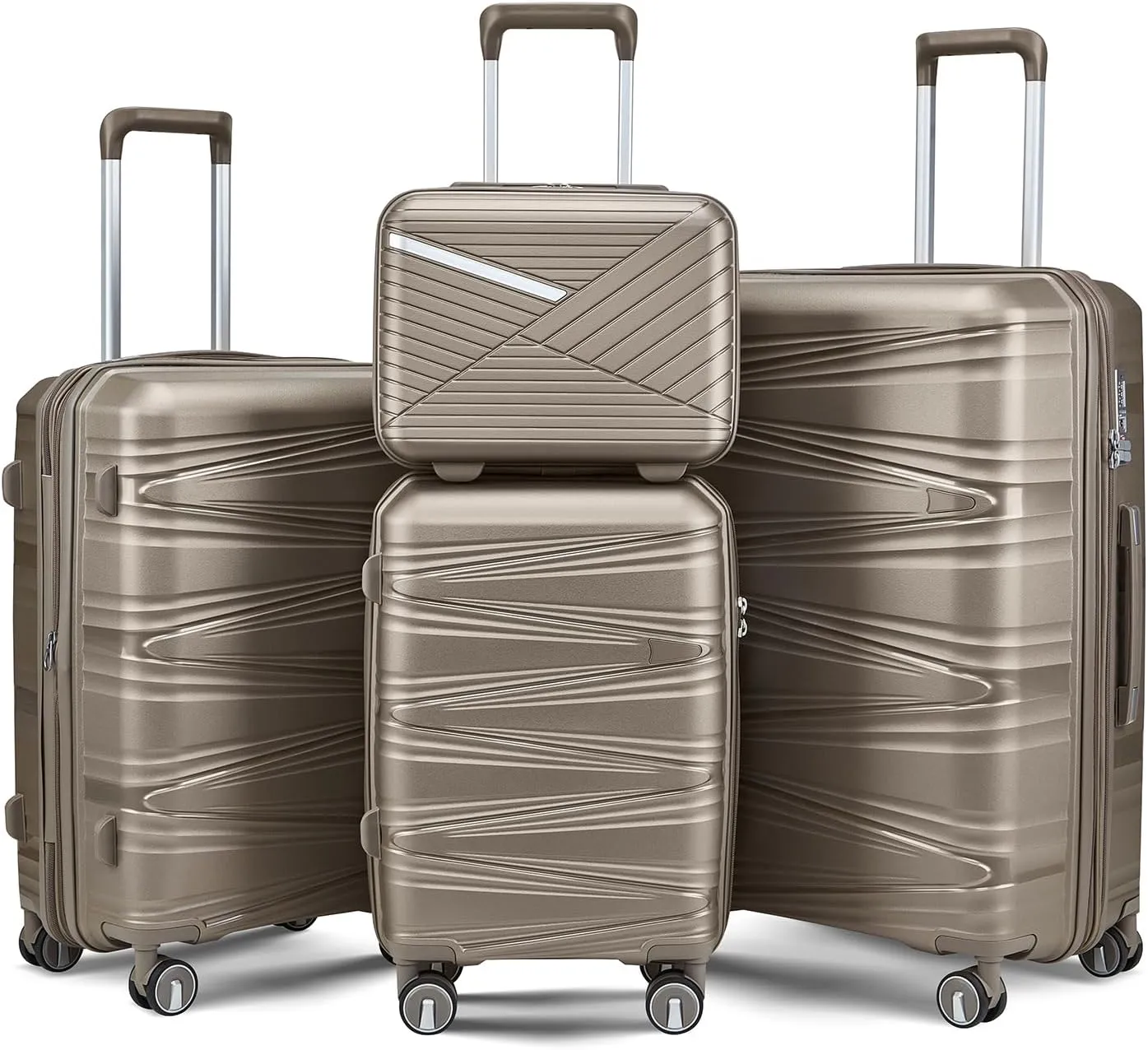 4-Piece Expandable Lightweight Luggage Set (14/20/24/28) with 4x Double 360 Silent Spinner Wheels, PP Hardshell Durable Suitcase & TSA Lock-Travel Essential (Champagne)