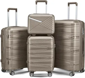 4-Piece Expandable Lightweight Luggage Set (14/20/24/28) with 4x Double 360 Silent Spinner Wheels, PP Hardshell Durable Suitcase & TSA Lock-Travel Essential (Champagne)