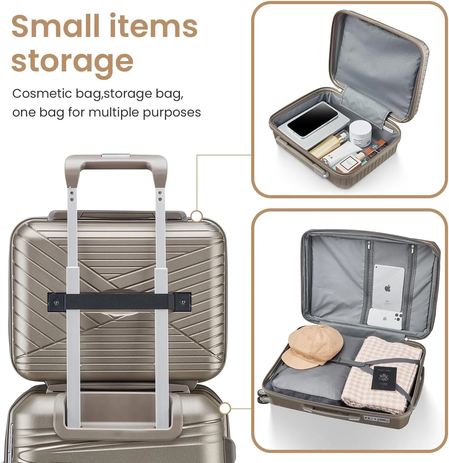 4-Piece Expandable Lightweight Luggage Set (14/20/24/28) with 4x Double 360 Silent Spinner Wheels, PP Hardshell Durable Suitcase & TSA Lock-Travel Essential (Champagne)