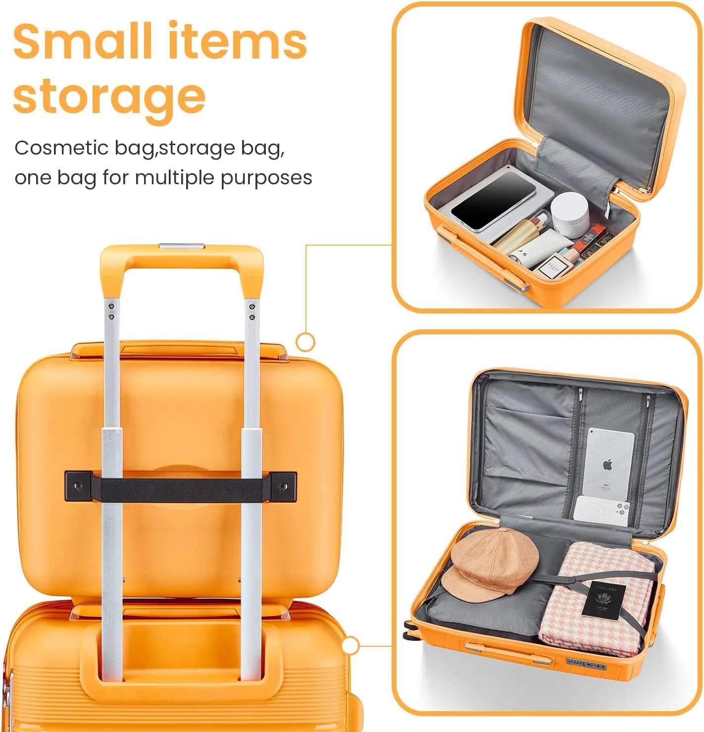 4-Piece Expandable Lightweight Luggage Set (14/20/24/28) with 4x Double 360 Silent Spinner Wheels, PP Hardshell Durable Suitcase & TSA Lock- Travel Essential (Orange)