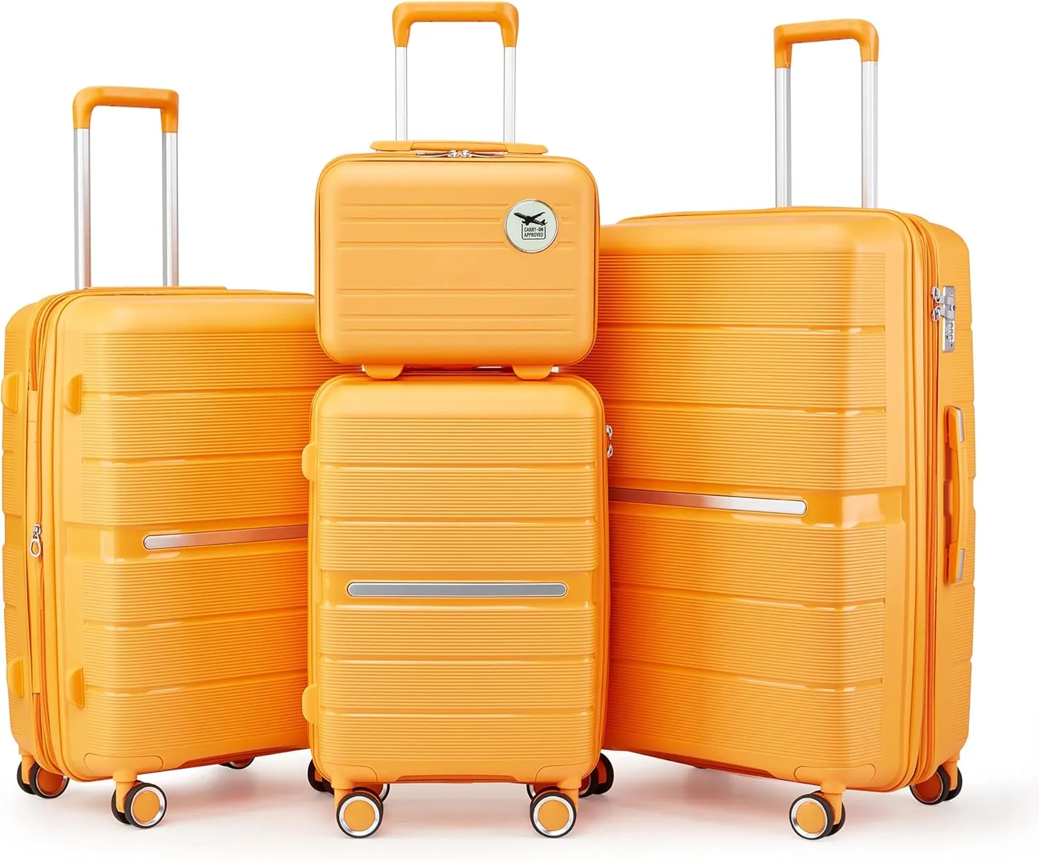 4-Piece Expandable Lightweight Luggage Set (14/20/24/28) with 4x Double 360 Silent Spinner Wheels, PP Hardshell Durable Suitcase & TSA Lock- Travel Essential (Orange)