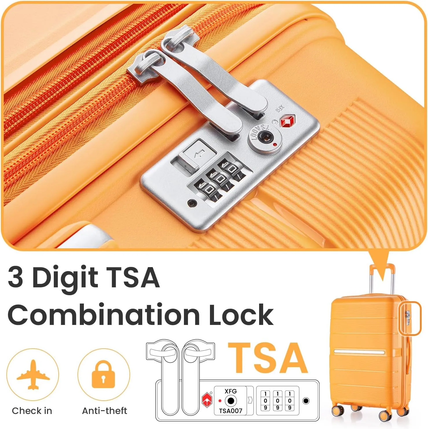 4-Piece Expandable Lightweight Luggage Set (14/20/24/28) with 4x Double 360 Silent Spinner Wheels, PP Hardshell Durable Suitcase & TSA Lock- Travel Essential (Orange)