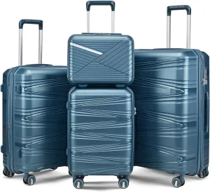 4-Piece Expandable Lightweight Luggage Set (14/20/24/28) with 4x Double 360 Silent Spinner Wheels, PP Hardshell Durable Suitcase & TSA Lock-Travel Essential (Peacock Blue)