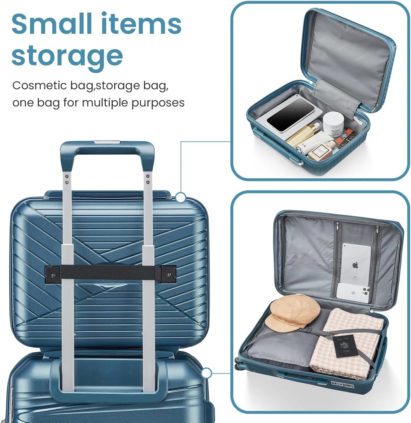 4-Piece Expandable Lightweight Luggage Set (14/20/24/28) with 4x Double 360 Silent Spinner Wheels, PP Hardshell Durable Suitcase & TSA Lock-Travel Essential (Peacock Blue)