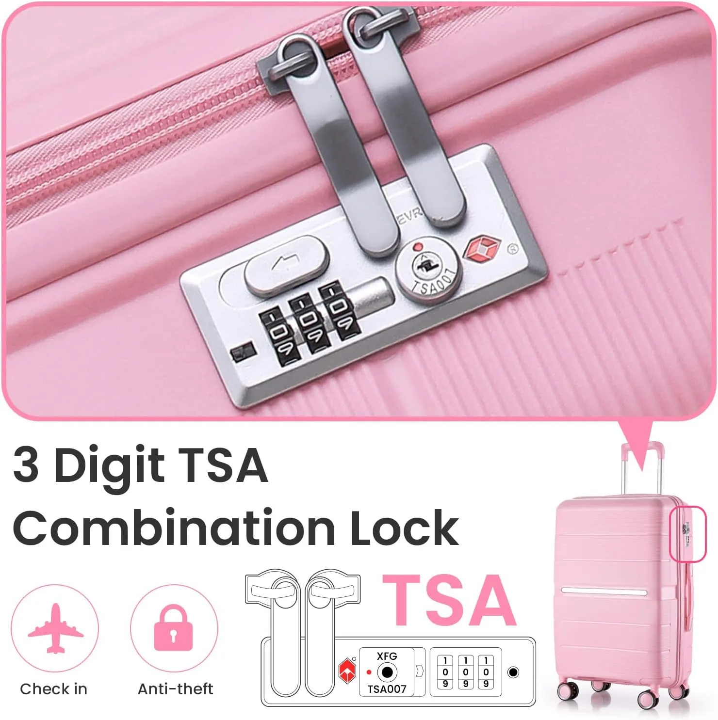 4-Piece Expandable Lightweight Luggage Set (14/20/24/28) with 4x Double 360 Silent Spinner Wheels, PP Hardshell Durable Suitcase & TSA Lock- Travel Essential (Pink)