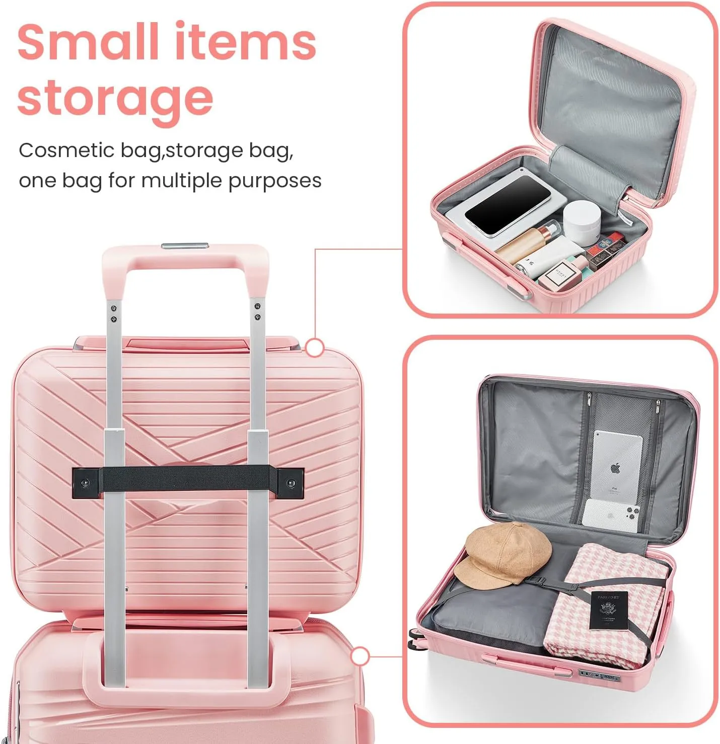4-Piece Expandable Lightweight Luggage Set (14/20/24/28) with 4x Double 360 Silent Spinner Wheels, PP Hardshell Durable Suitcase & TSA Lock-Travel Essential (Pink)