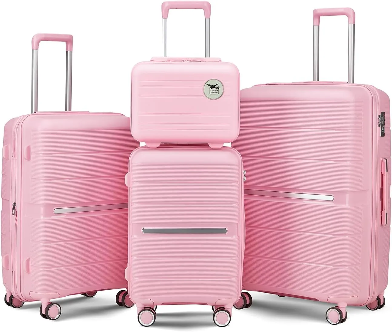 4-Piece Expandable Lightweight Luggage Set (14/20/24/28) with 4x Double 360 Silent Spinner Wheels, PP Hardshell Durable Suitcase & TSA Lock- Travel Essential (Pink)