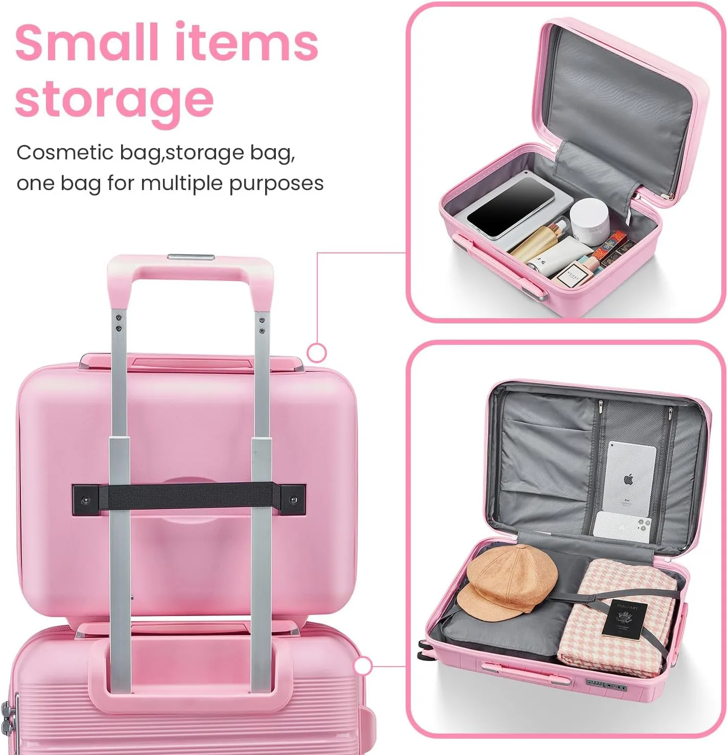 4-Piece Expandable Lightweight Luggage Set (14/20/24/28) with 4x Double 360 Silent Spinner Wheels, PP Hardshell Durable Suitcase & TSA Lock- Travel Essential (Pink)