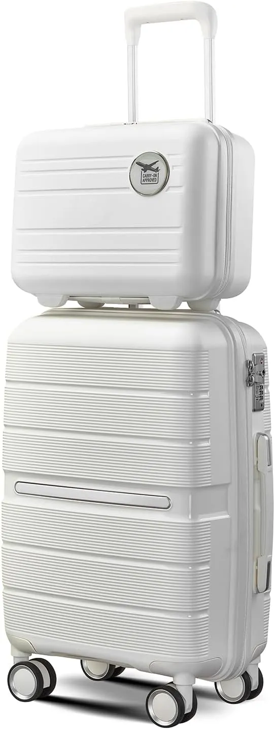 4-Piece Expandable Lightweight Luggage Set (14/20/24/28) with 4x Double 360 Silent Spinner Wheels, PP Hardshell Durable Suitcase & TSA Lock- Travel Essential (White)