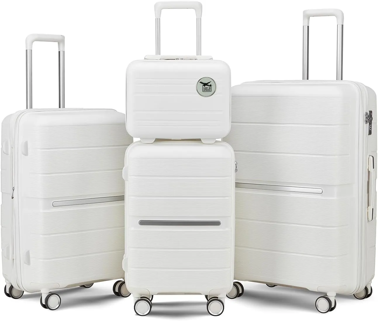 4-Piece Expandable Lightweight Luggage Set (14/20/24/28) with 4x Double 360 Silent Spinner Wheels, PP Hardshell Durable Suitcase & TSA Lock- Travel Essential (White)