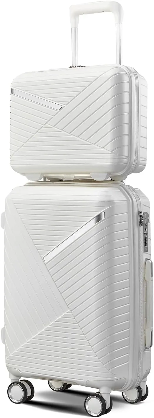 4-Piece Expandable Lightweight Luggage Set (14/20/24/28) with 4x Double 360 Silent Spinner Wheels, PP Hardshell Durable Suitcase & TSA Lock - Travel Essential (White)