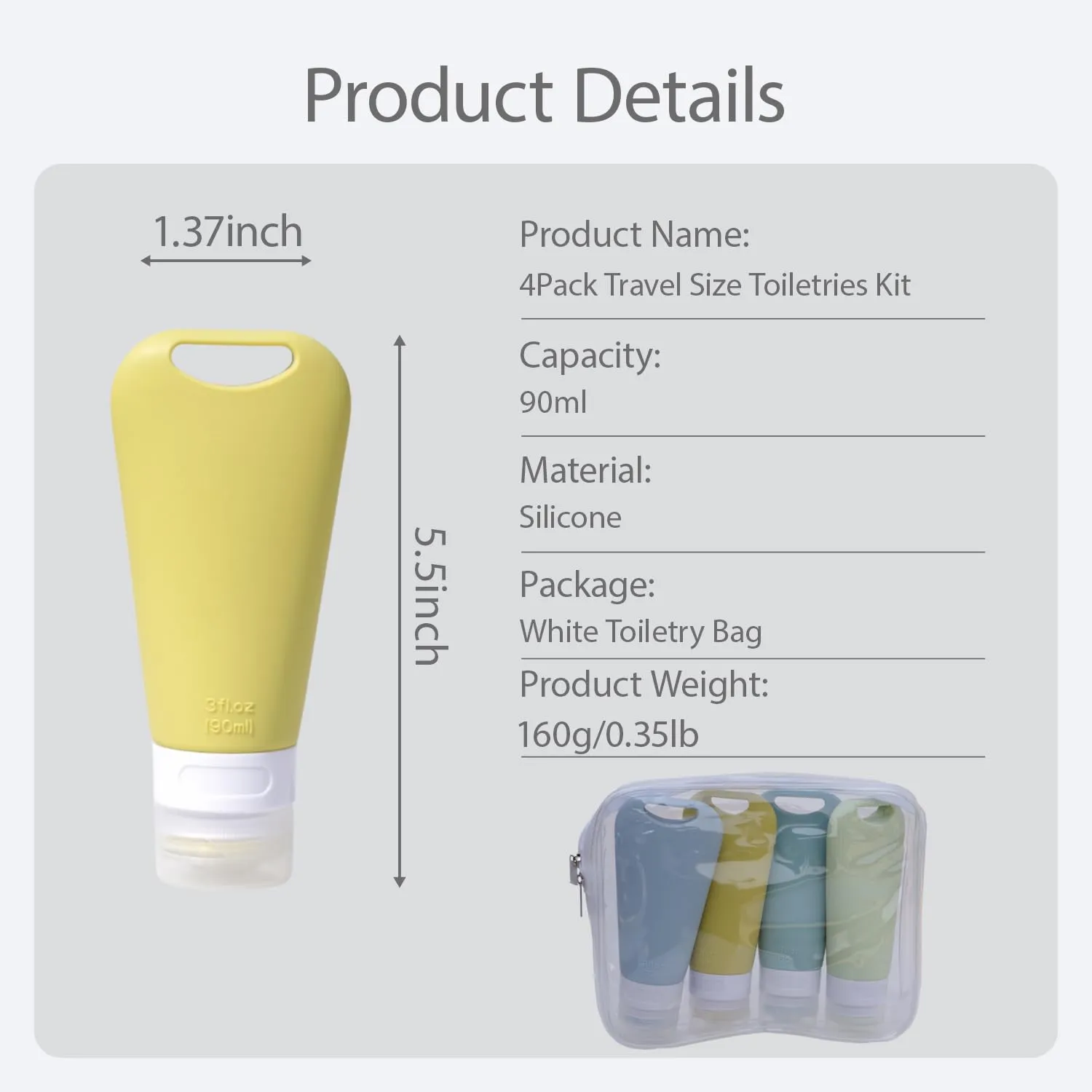 4Pack Travel Size Toiletries Kit - TSA Approved 3oz Leak Proof Refillable Squeeze Bottles for Toiletries | Essential Cosmetic Container Kits with Toiletry Bag - Holes-Fan