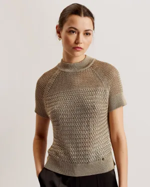 Abaly Metalic Knit Sleeveless Top Natural