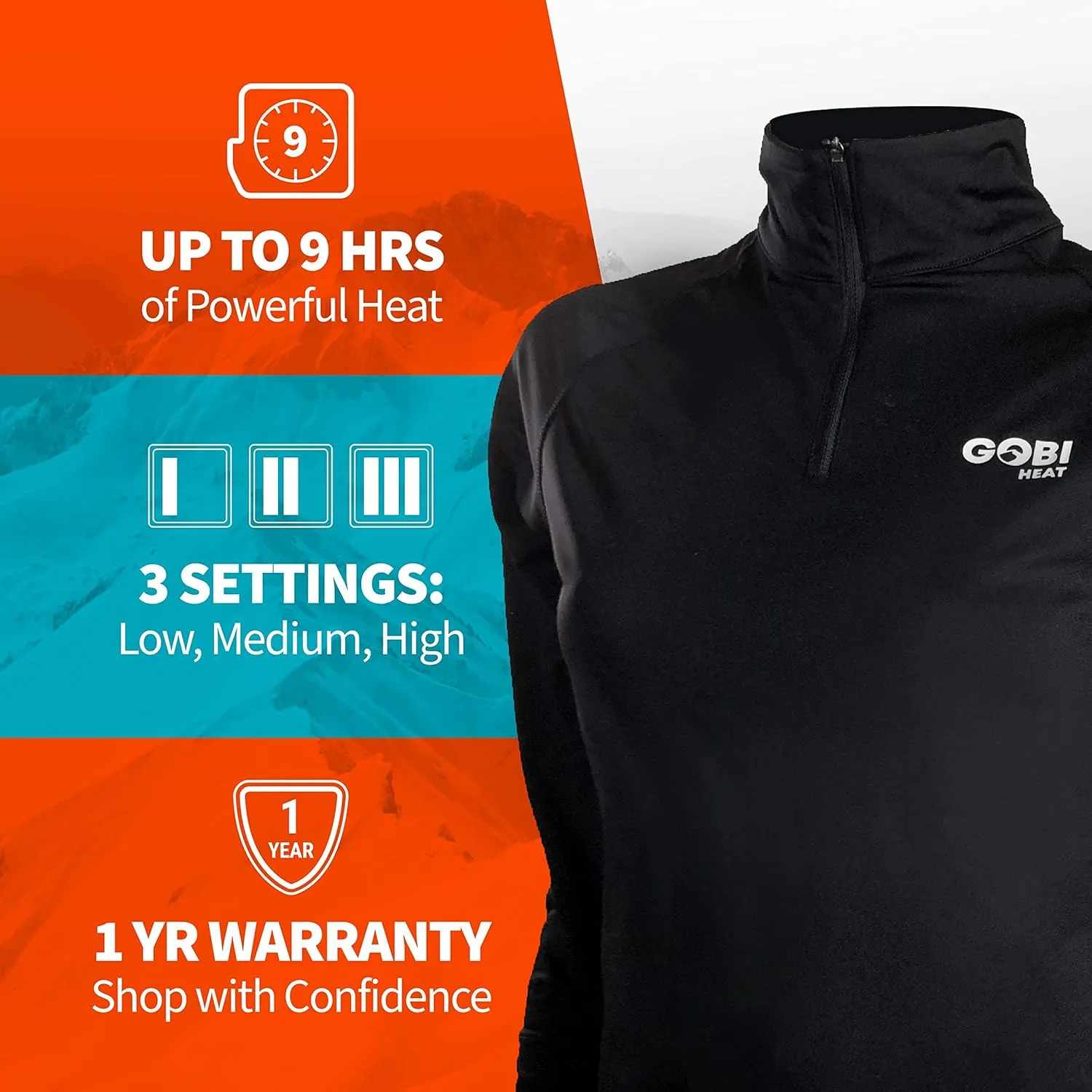 Basecamp Womens Heated Base Layer Shirt - 8 Hours of Heat | Battery & Charger Included