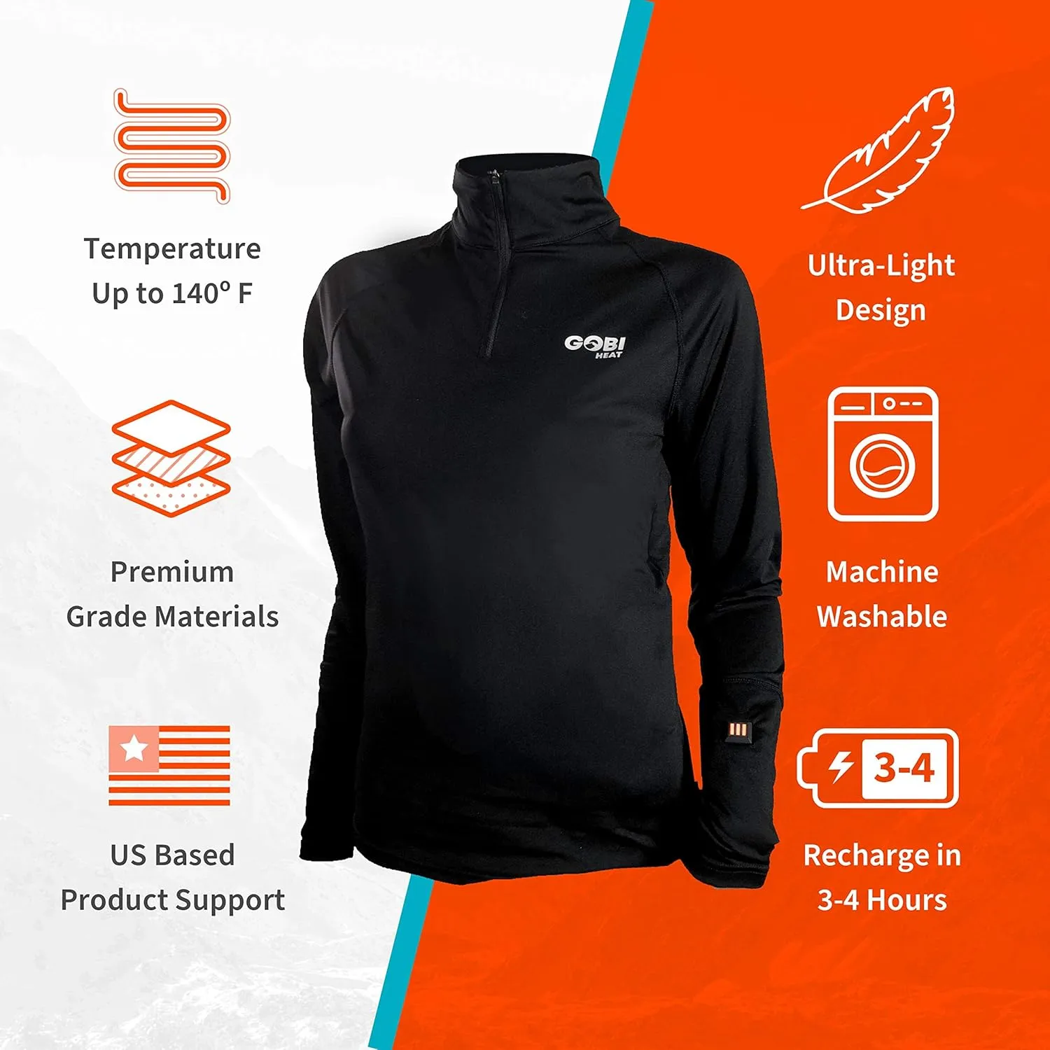 Basecamp Womens Heated Base Layer Shirt - 8 Hours of Heat | Battery & Charger Included