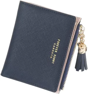 Belsmi Women's Small Compact Slim Leather Mini Wallet Lady Purse Zipper Pocket Card Organizer Bifold Wallets (Black)