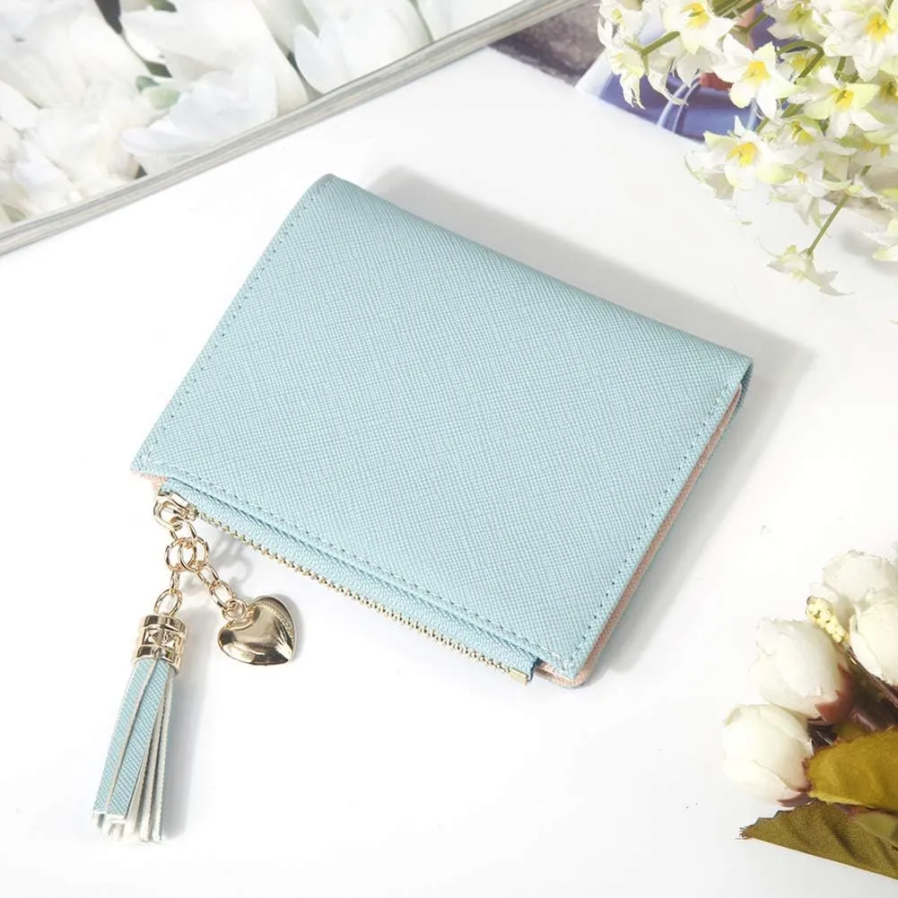 Belsmi Women's Small Compact Slim Leather Mini Wallet RFID Blocking Lady Purse Zipper Pocket Card Organizer Bifold Wallets (Pink Beige)