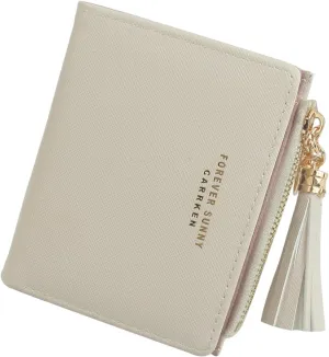 Belsmi Women's Small Compact Slim Leather Mini Wallet RFID Blocking Lady Purse Zipper Pocket Card Organizer Bifold Wallets (Pink Beige)