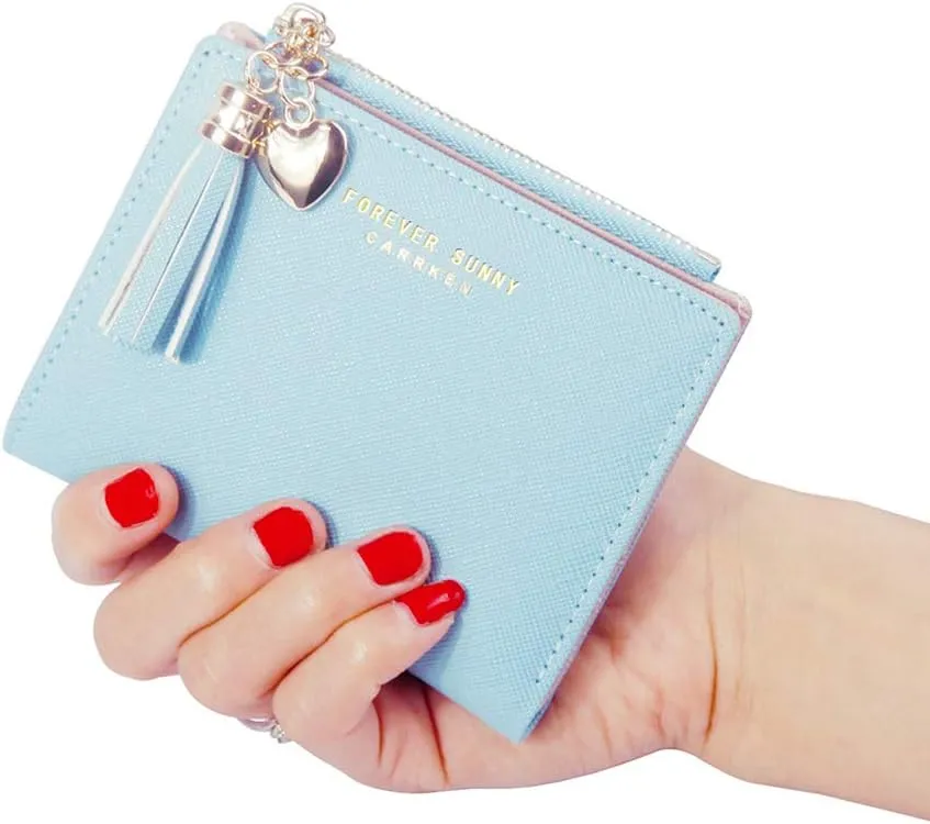 Belsmi Women's Small Compact Slim Leather Mini Wallet RFID Blocking Lady Purse Zipper Pocket Card Organizer Bifold Wallets (Pink Beige)