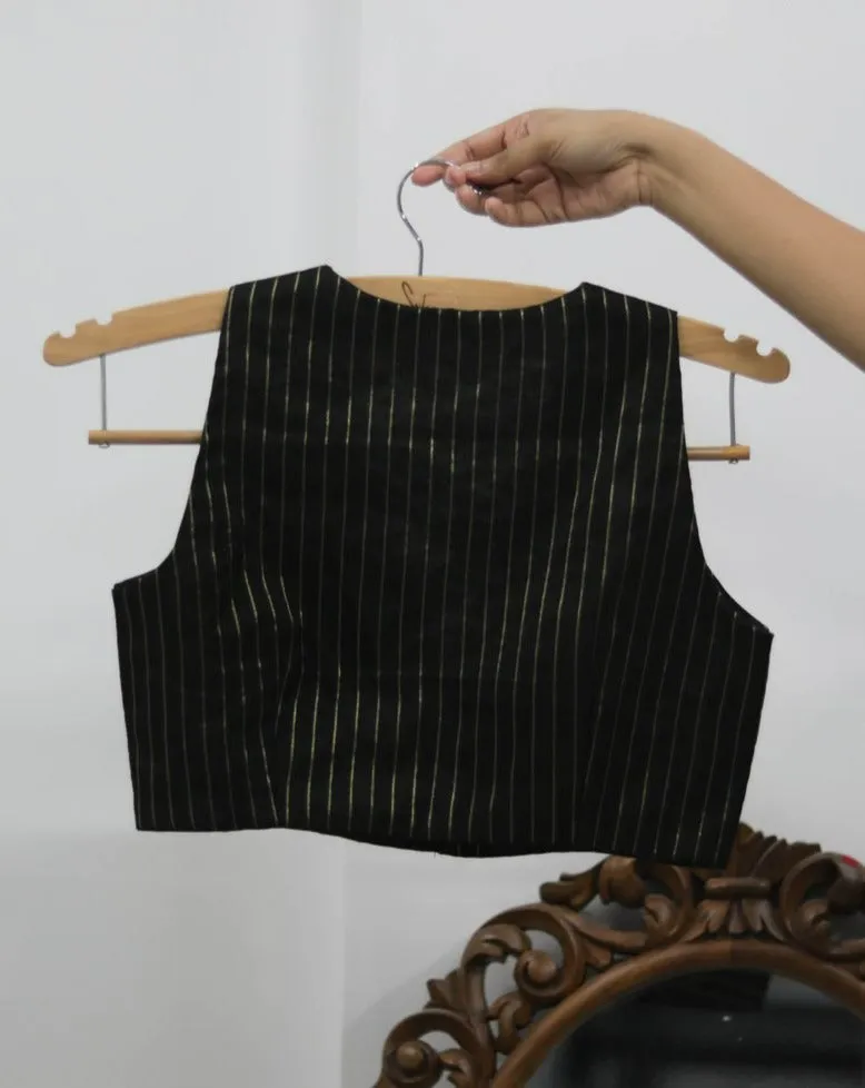 Black & Gold Chanderi Sleeveless Ready Made Blouse
