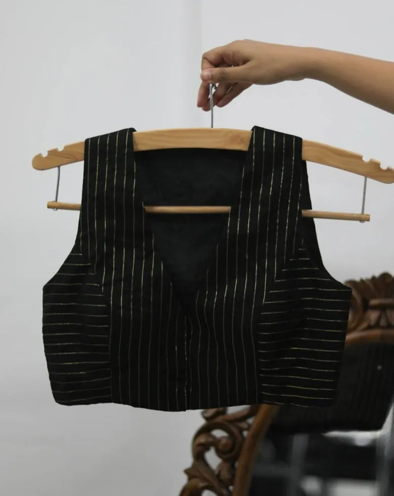 Black & Gold Chanderi Sleeveless Ready Made Blouse