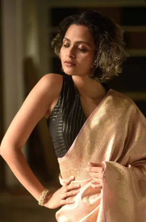 Black & Gold Chanderi Sleeveless Ready Made Blouse