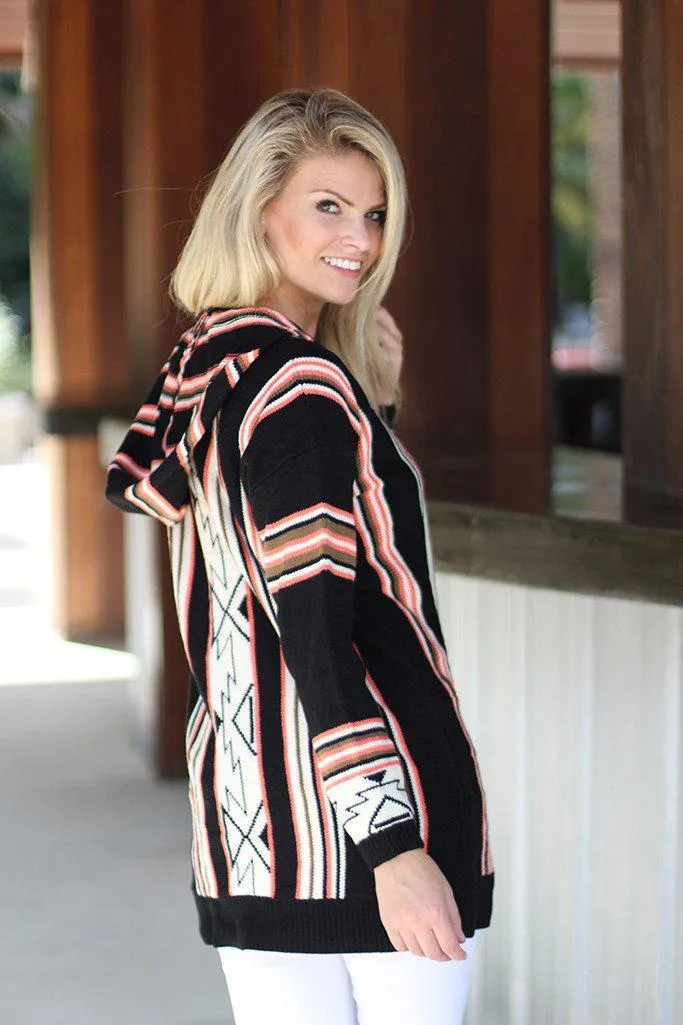 Black And Peach Hooded Sweater