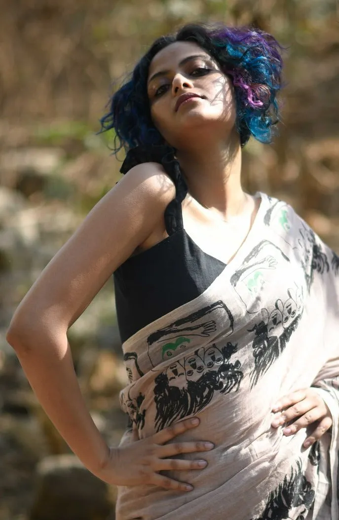 Black Curly Sleeveless Readymade Blouse