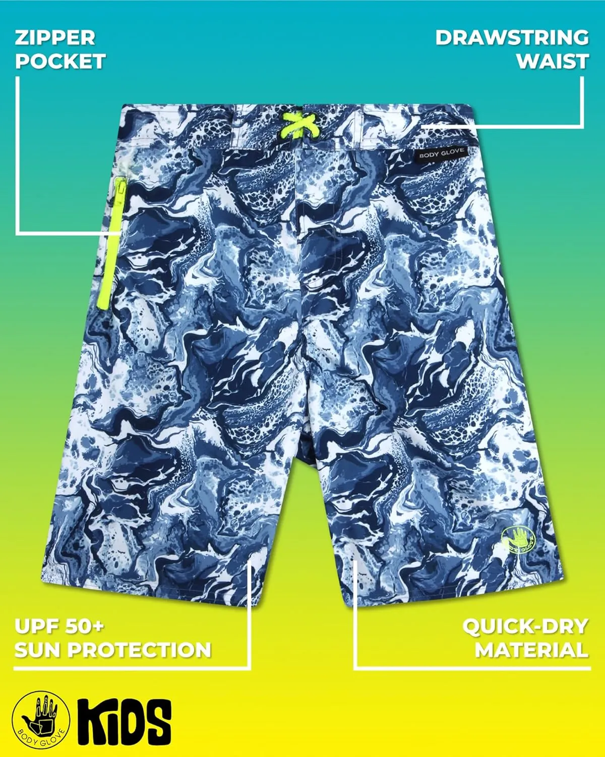 Body Glove Boys' Board Shorts  2 Pack UPF 50  Quick Dry Bathing Suit Swim Trunk (Size: 8-18)