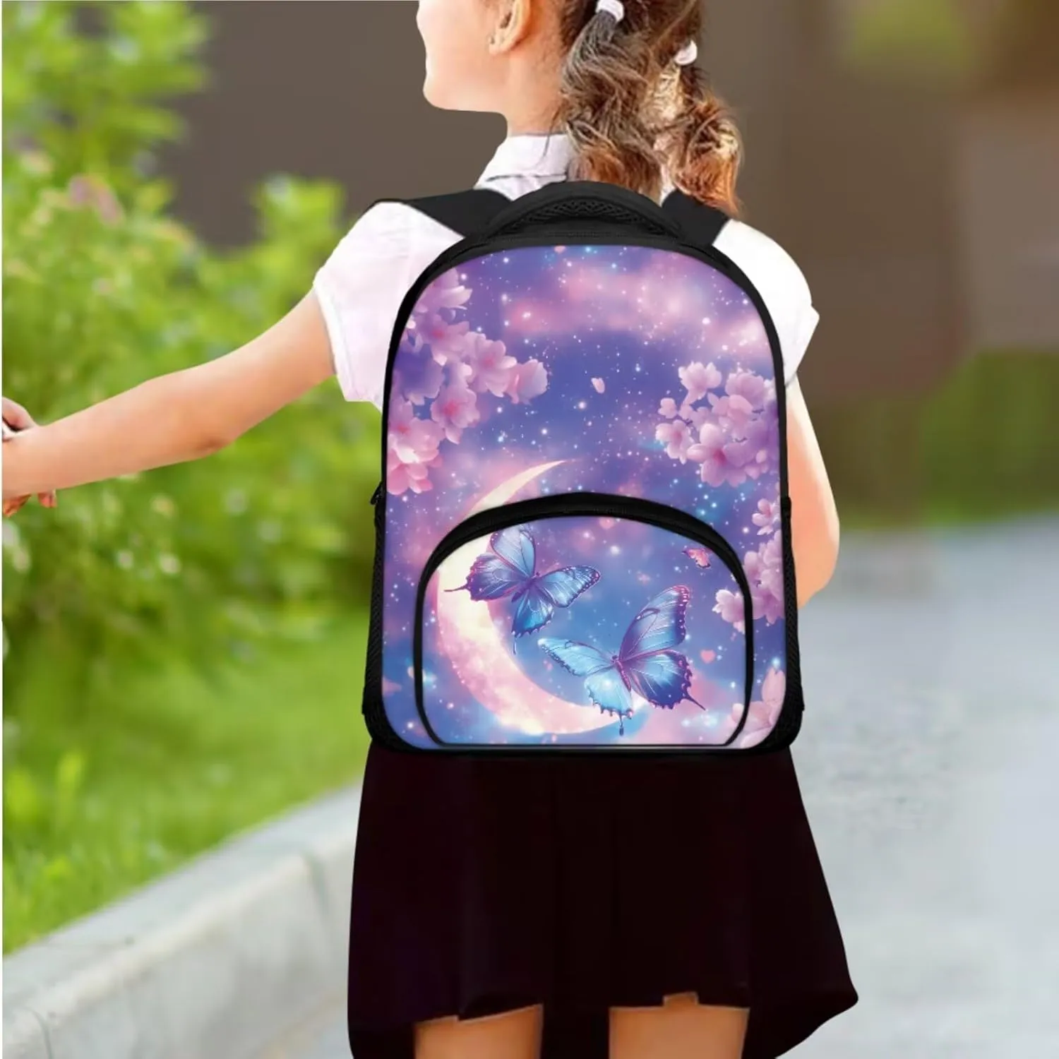 Butterfly Backpack for Girls with Lunchbox Cherry Blossom Insulated Lunch Bag for Preschool Set of 2 Lightweight Diaper Bags with Pockets Toddlers Daily Essential