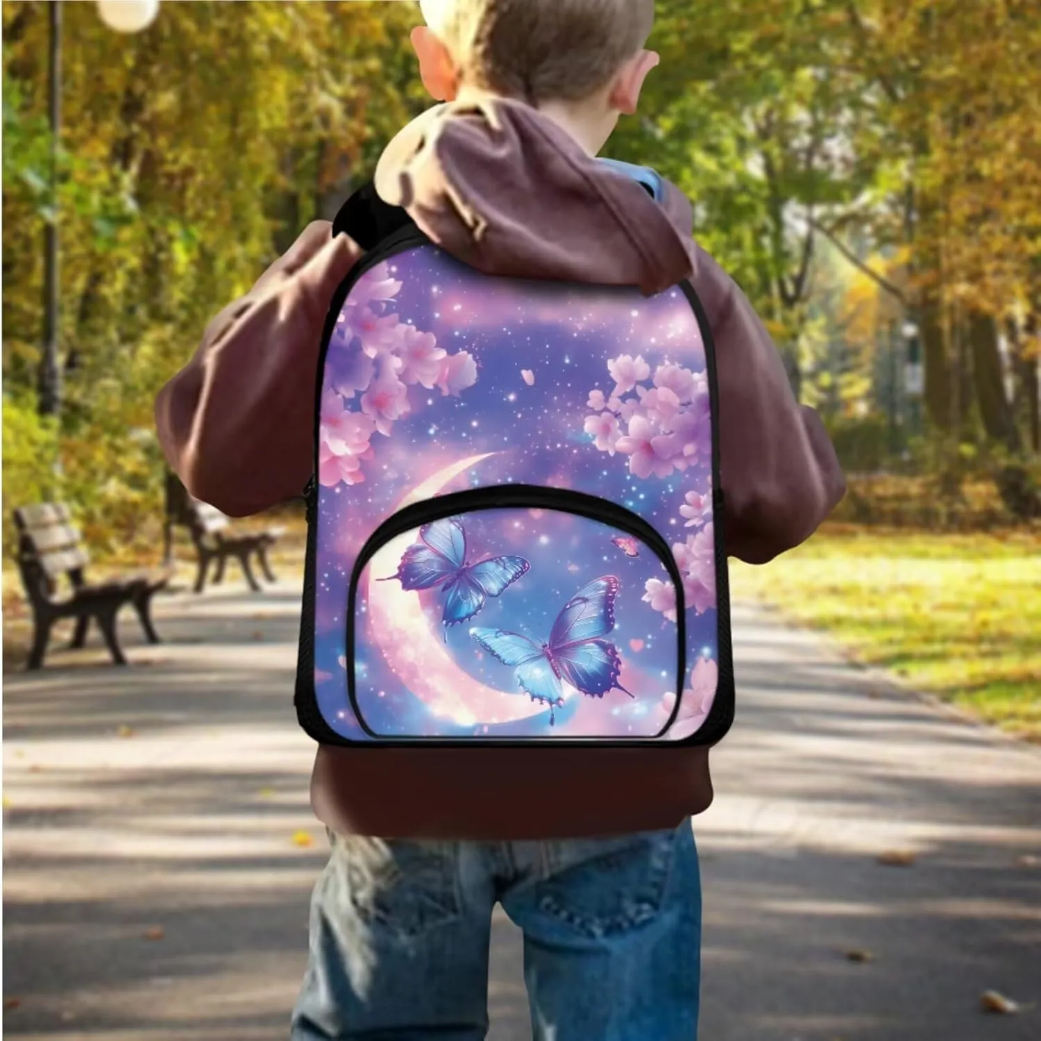Butterfly Backpack for Girls with Lunchbox Cherry Blossom Insulated Lunch Bag for Preschool Set of 2 Lightweight Diaper Bags with Pockets Toddlers Daily Essential