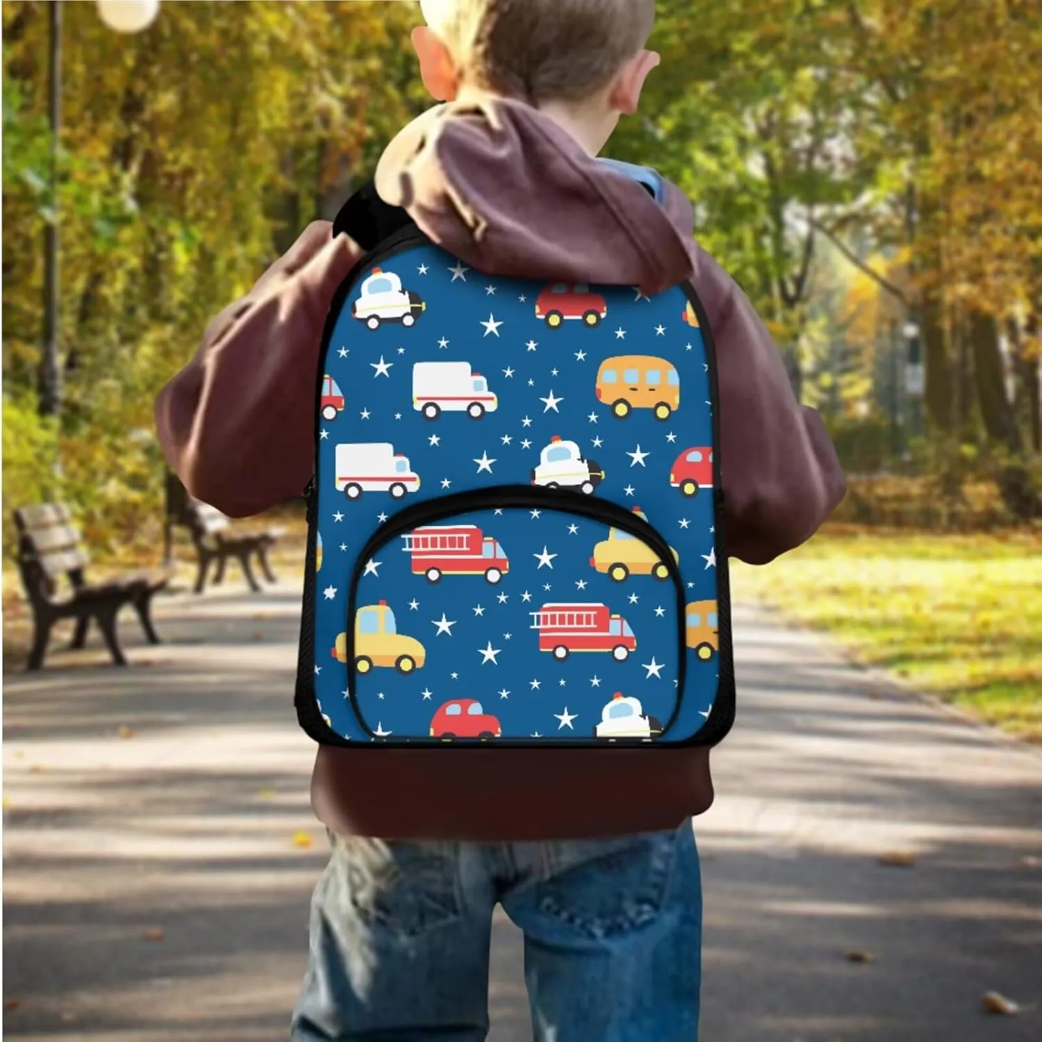 Car Backpack Toddler Boy 2 Pcs Star School Bag for Boys 5-6 Years Old Lightweight 12 Inch Diaper Backpack with Two Compartments Kindergarten Essential