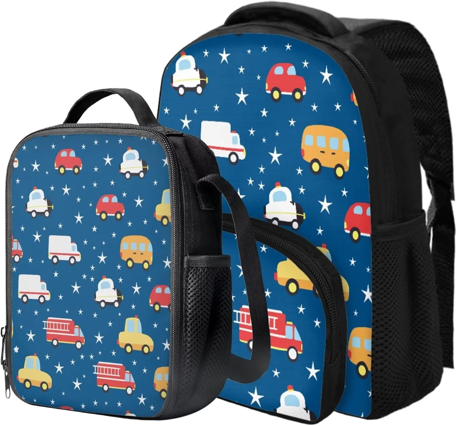 Car Backpack Toddler Boy 2 Pcs Star School Bag for Boys 5-6 Years Old Lightweight 12 Inch Diaper Backpack with Two Compartments Kindergarten Essential
