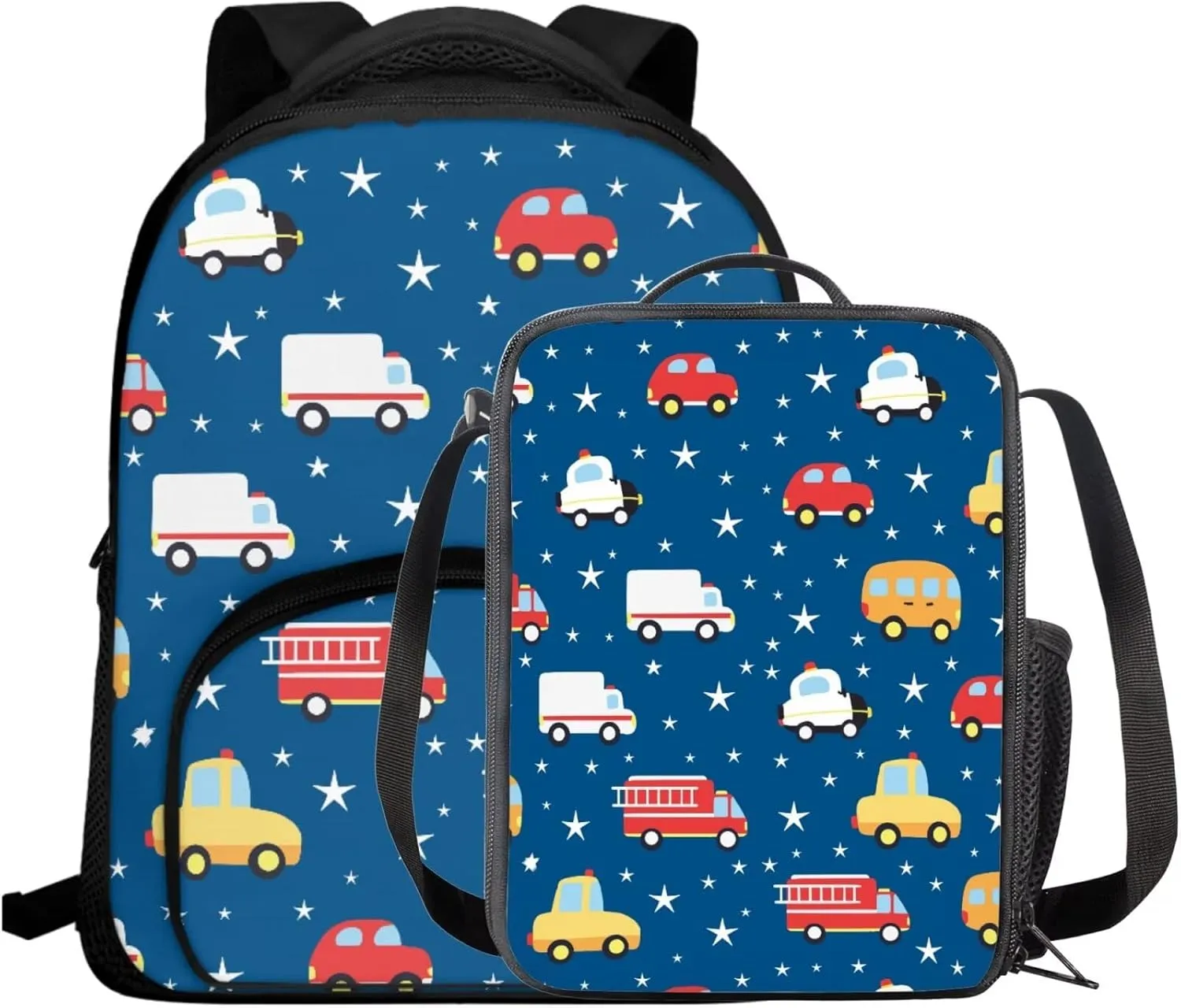 Car Backpack Toddler Boy 2 Pcs Star School Bag for Boys 5-6 Years Old Lightweight 12 Inch Diaper Backpack with Two Compartments Kindergarten Essential