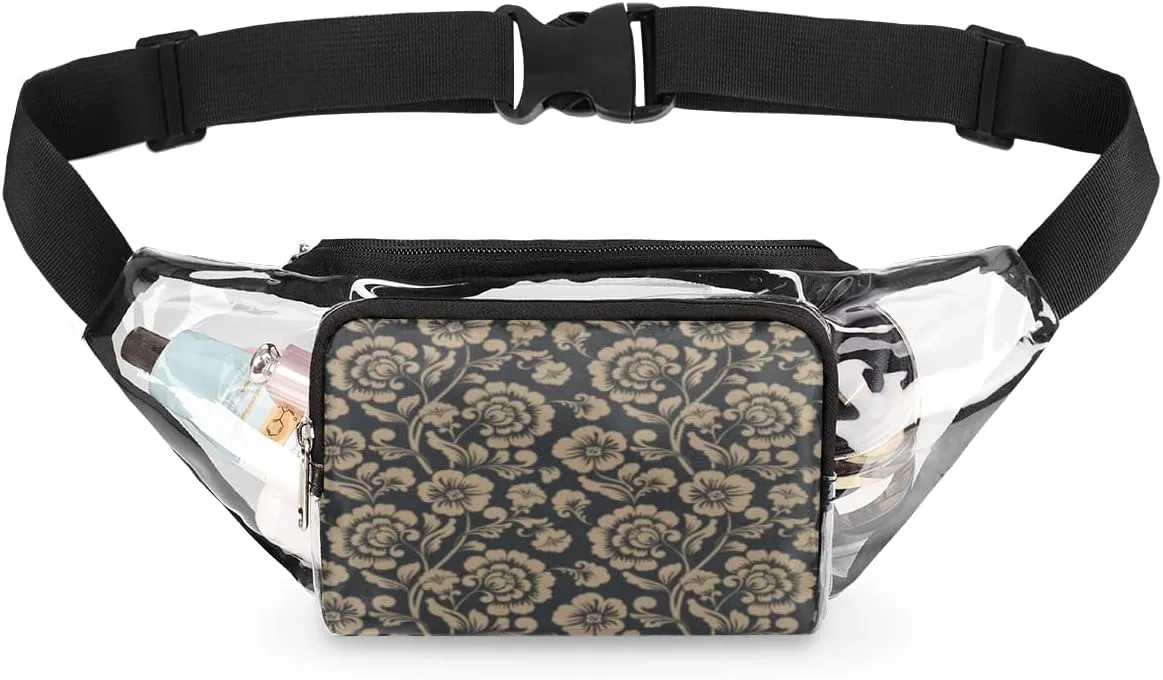Clear Fanny Pack Stadium Approved Adjustable Compact Flowers Clear Belt Bag Cute Waist Pouch for Women Men Travel Sports Events Hiking Concerts