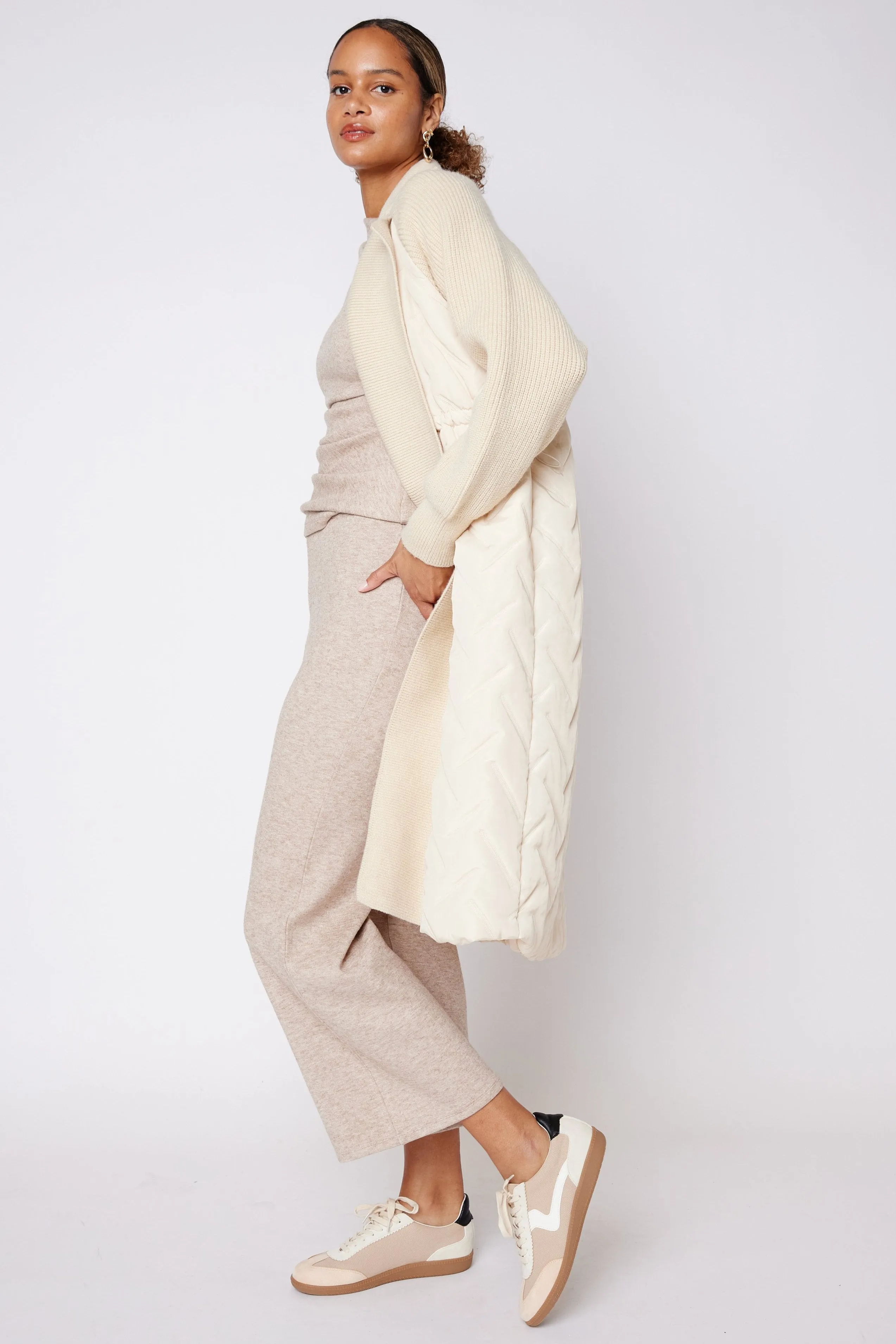 Collin Puffer Knit Mixed Media Coat