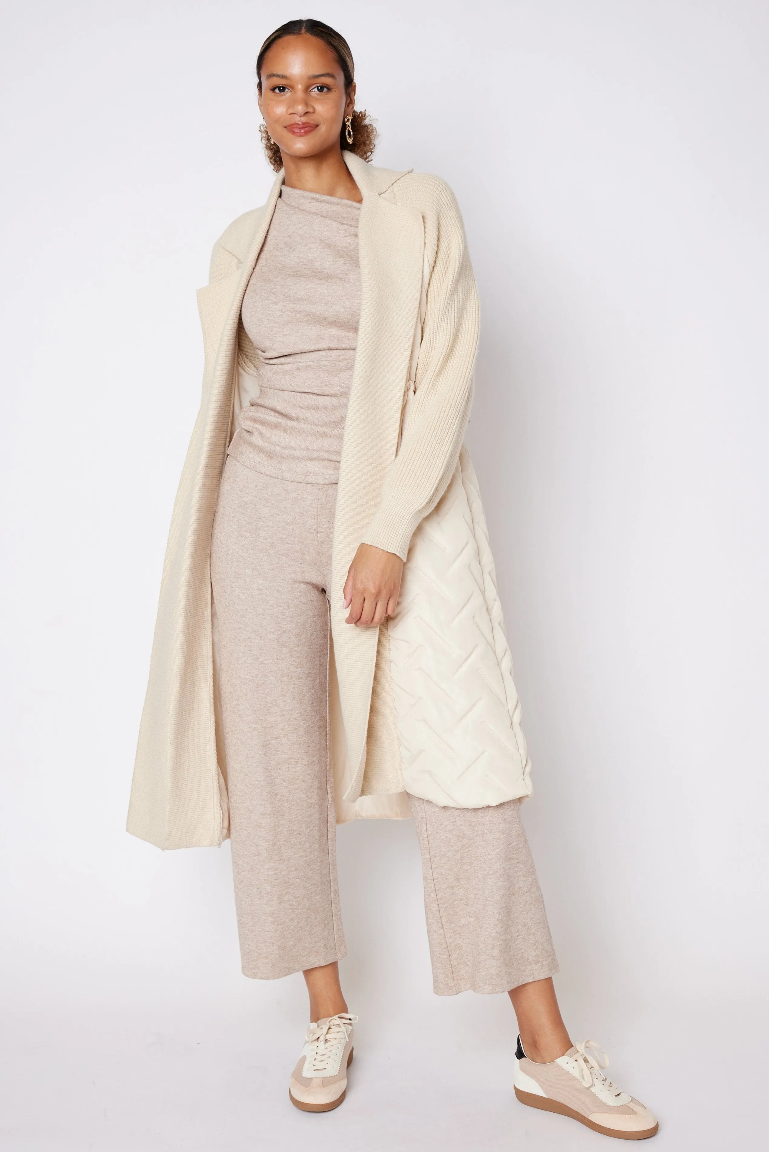 Collin Puffer Knit Mixed Media Coat