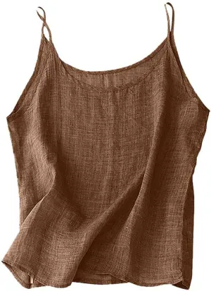 Cotton Linen Camisole Tops for Women 2025 Spaghetti Strap Loose Fit Tank Top Cami Summer Casual Sleeveless Shirts