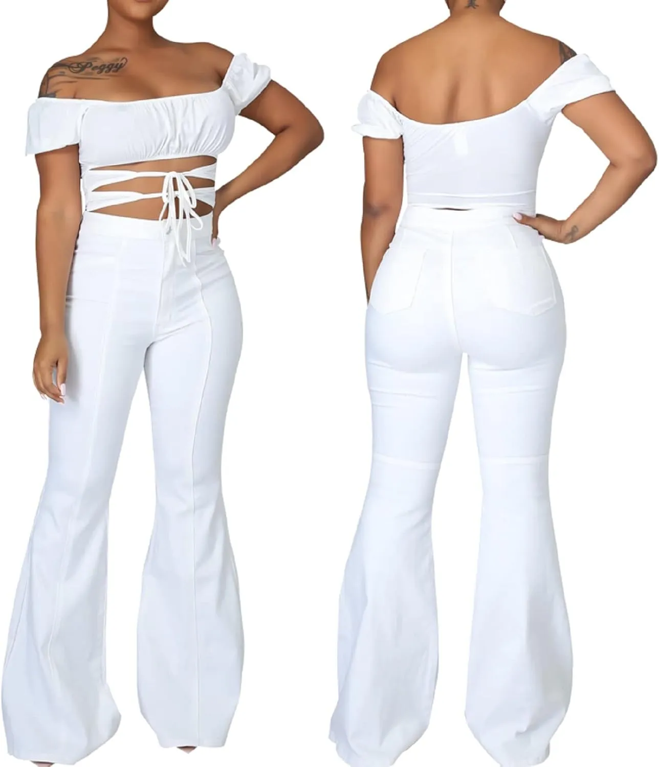 CuteCherry Bell Bottom Jeans for Women Ripped Skinny Bell Bottom Raw Hem Denim Pants