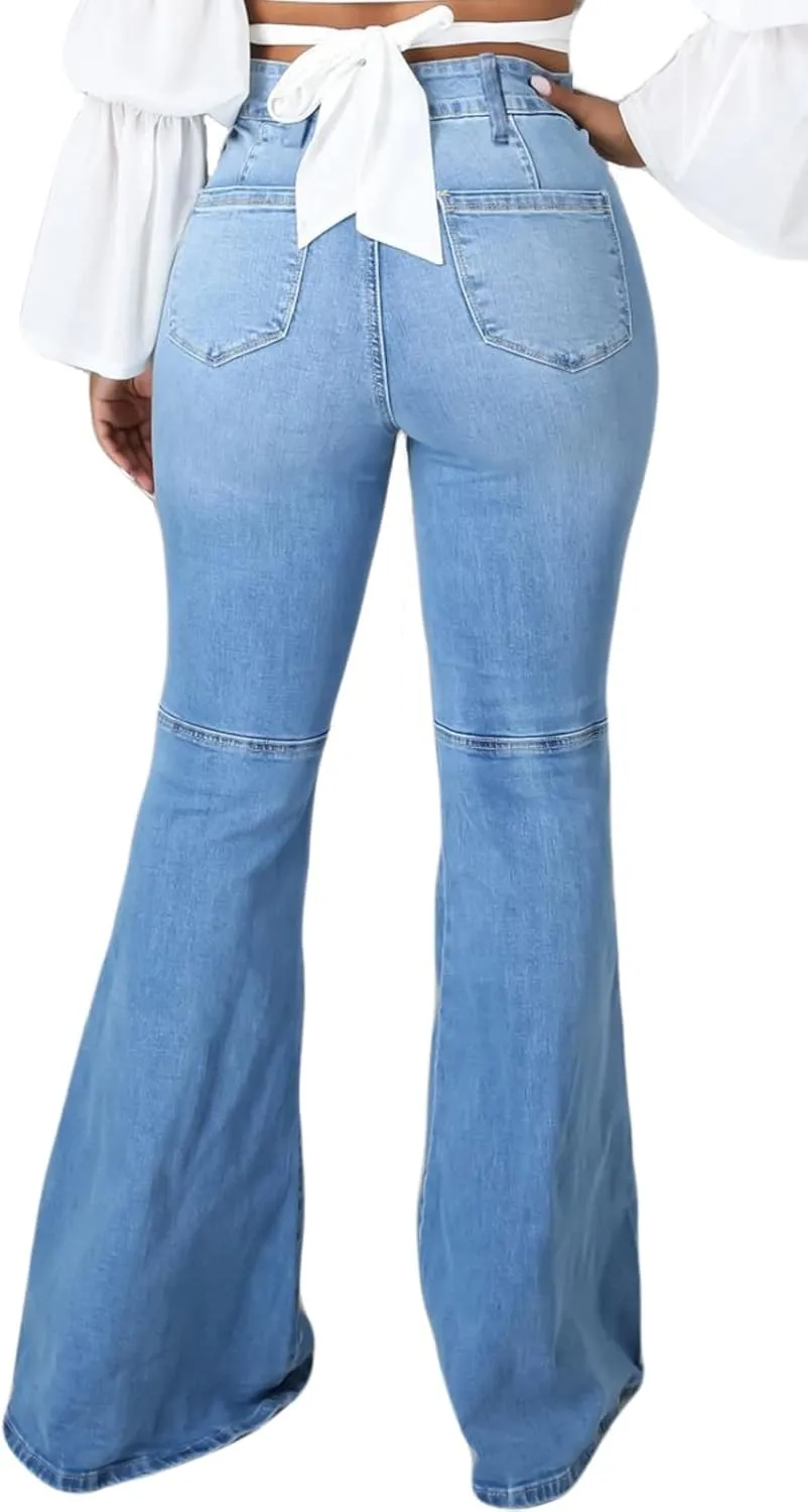 CuteCherry Bell Bottom Jeans for Women Ripped Skinny Bell Bottom Raw Hem Denim Pants