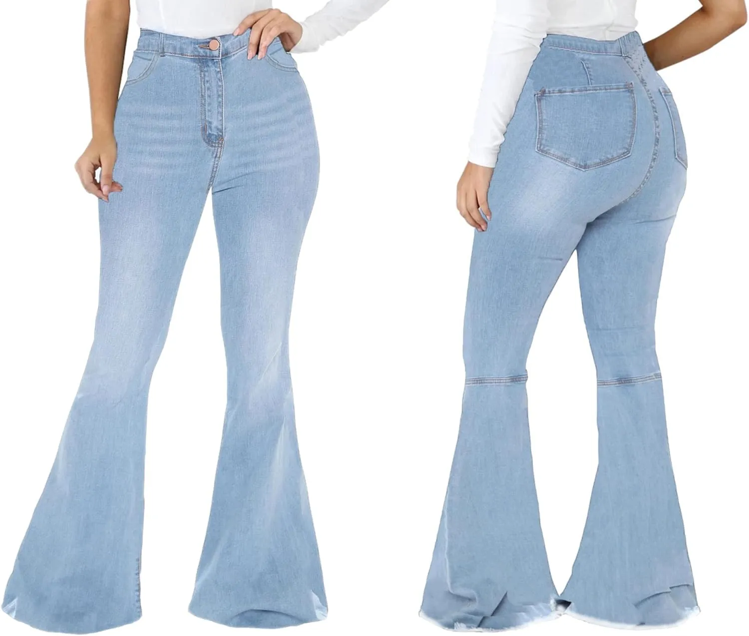 CuteCherry Bell Bottom Jeans for Women Ripped Skinny Bell Bottom Raw Hem Denim Pants