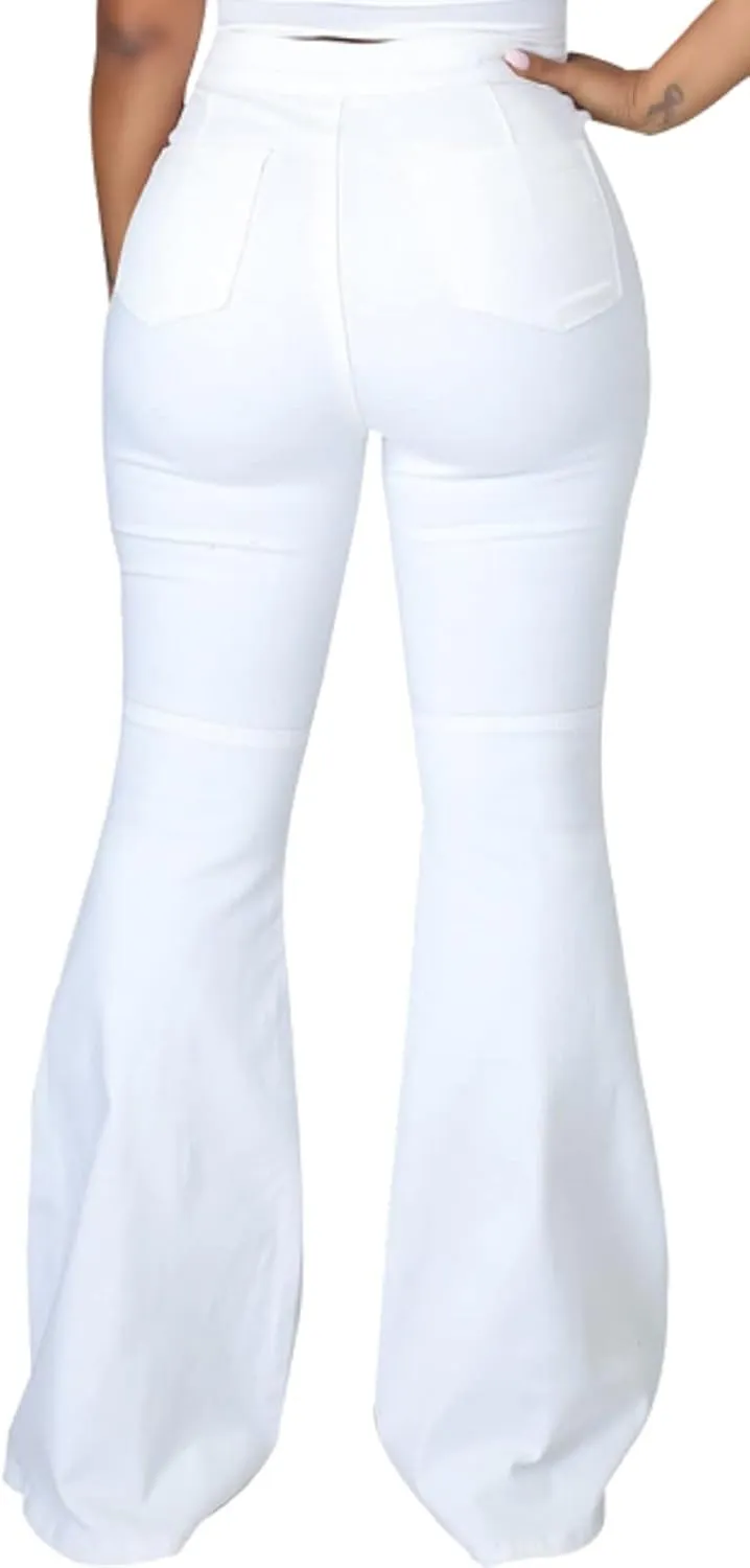 CuteCherry Bell Bottom Jeans for Women Ripped Skinny Bell Bottom Raw Hem Denim Pants