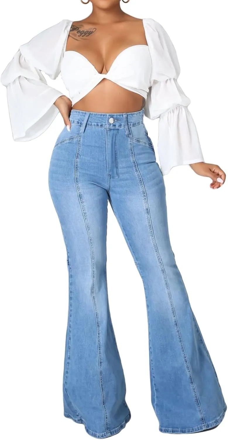 CuteCherry Bell Bottom Jeans for Women Ripped Skinny Bell Bottom Raw Hem Denim Pants