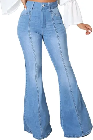 CuteCherry Bell Bottom Jeans for Women Ripped Skinny Bell Bottom Raw Hem Denim Pants