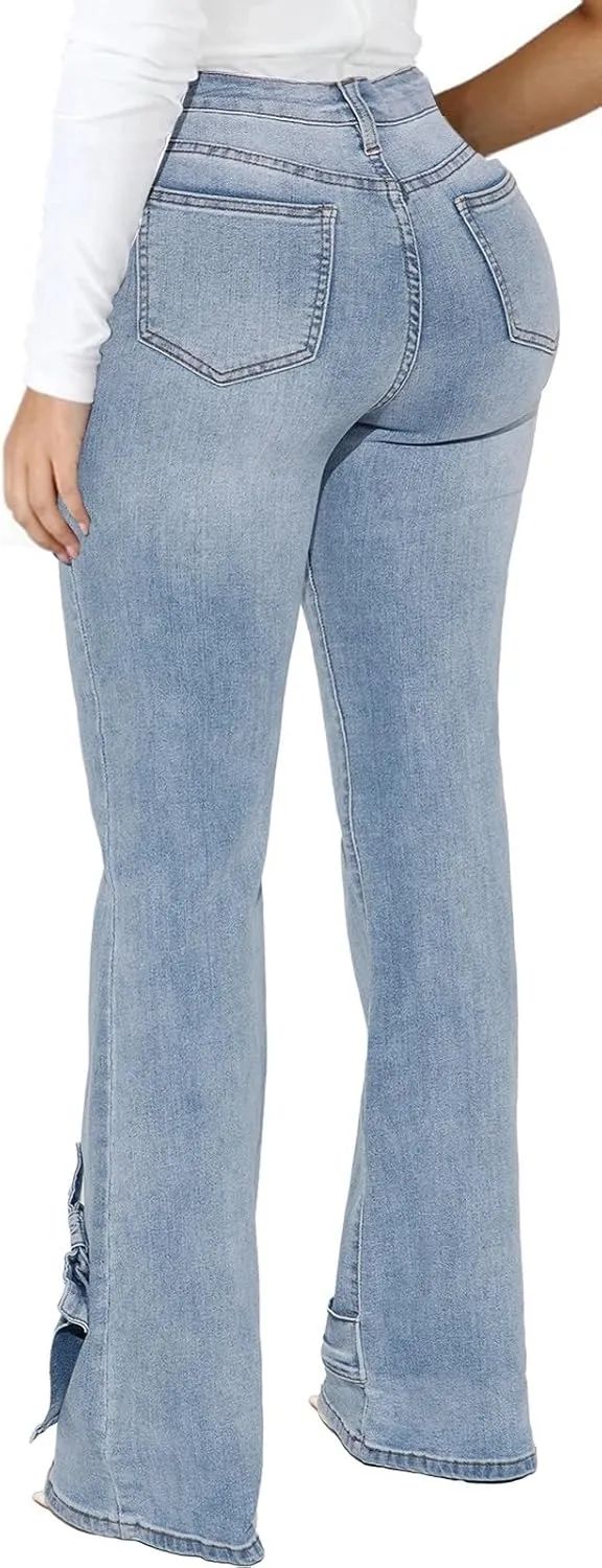 CuteCherry Women Bell Bottom Jeans High Waist Bell Bottom Flared Jean