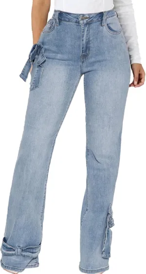 CuteCherry Women Bell Bottom Jeans High Waist Bell Bottom Flared Jean